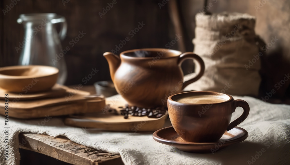 Rustic coffee brewing setup cozy kitchen still life warm atmosphere close-up artisanal experience