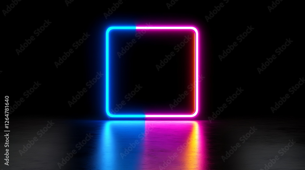 Glowing neon square frame on dark background. Modern, futuristic, vibrant. Ideal for presentations, social media, or digital art. Glowing neon square frame on dark background. Modern, futuristic, vibrant. Ideal for presentations, social media, or digital art.