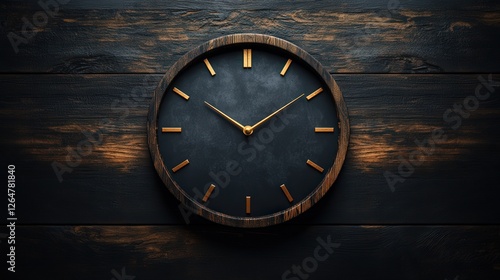 Wallpaper Mural Elegant Wall Clock on Dark Wooden Background with Golden Accents Torontodigital.ca