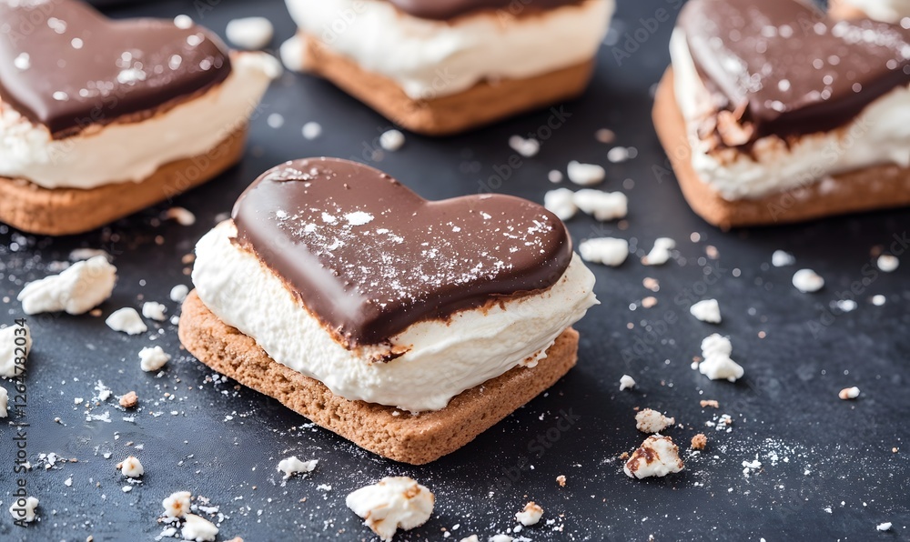 messy melted s'mores in the shape of hearts, Generative AI