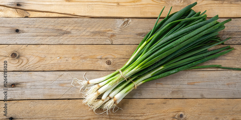 Green onions on wooden table for copy space Green onions on wooden table for copy space