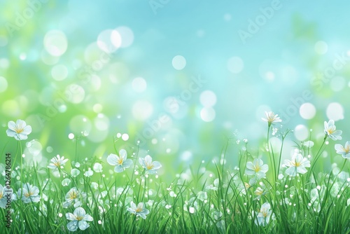 Serene Spring Meadow with Delicate White Flowers Under Dreamy Soft Focus Background
