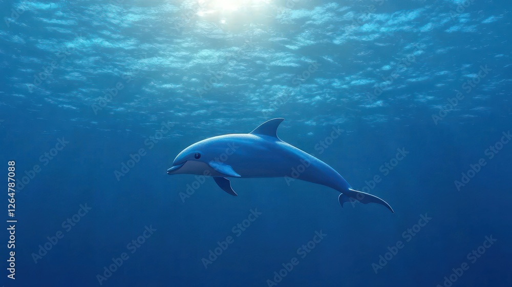 Fototapeta premium Dolphin Swimming Underwater in Sunlight