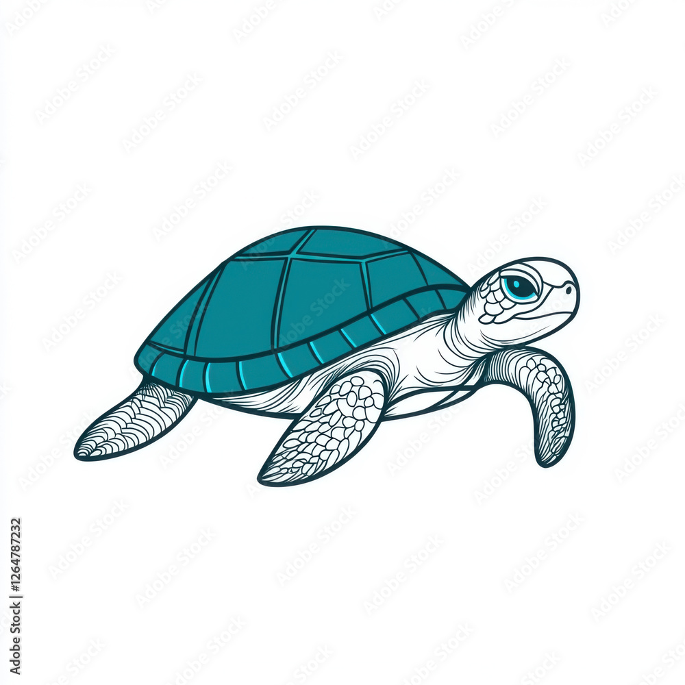 Obraz premium A beautifully illustrated turtle swimming gracefully in the ocean. isolated on white background.