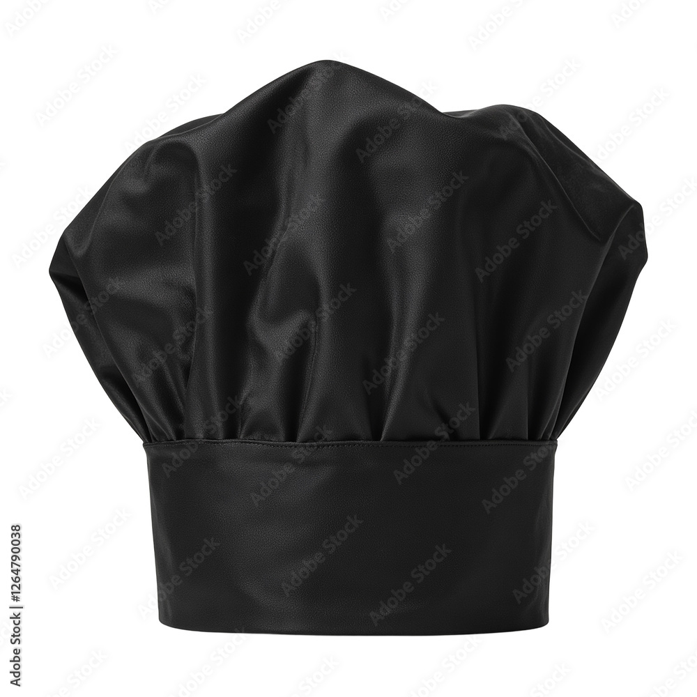 A sleek black chef hat crafted from breathable fabric perfect for culinary professionals Classic design isolated on white A sleek black chef hat crafted from breathable fabric perfect for culinary professionals Classic design isolated on white