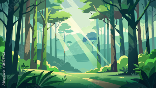Forest landscape background. Cartoon illustration of forest landscape background for web design