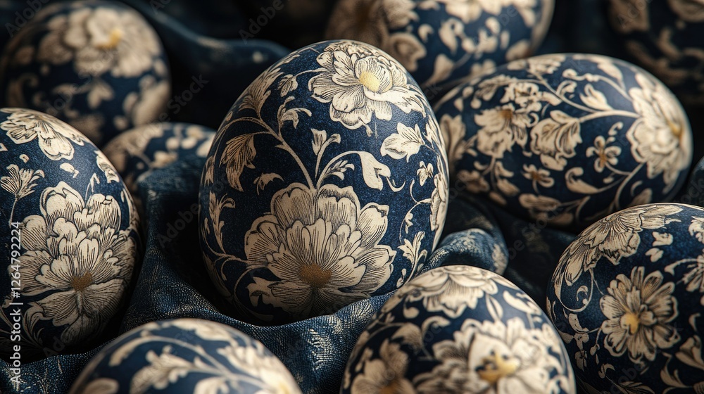 Close-up of Easter eggs with floral patterns Close-up of Easter eggs with floral patterns
