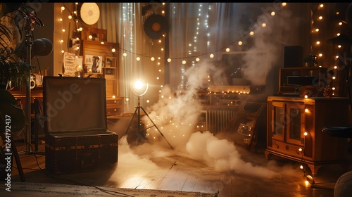 Wallpaper Mural A cozy and dimly lit room with fog and string lights. Torontodigital.ca