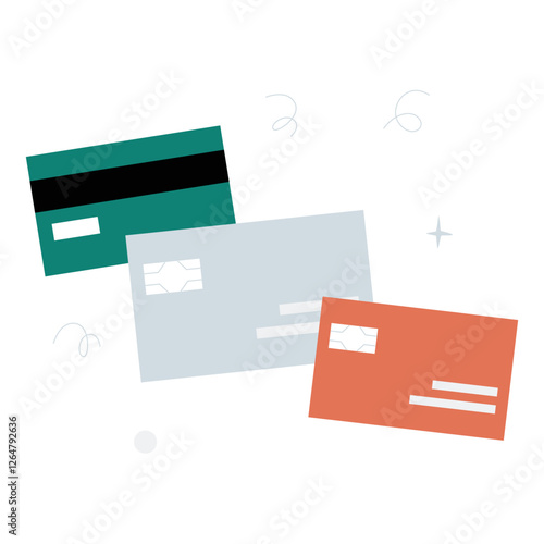 Credit Cards In Flat Vector Illustration Symbolizing Digital Payments, Banking Transactions, And Financial Services, Isolated On White Background.