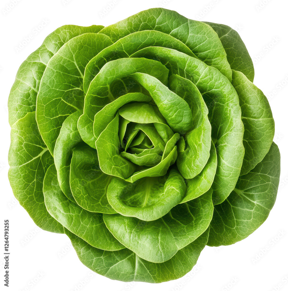 Obraz premium Vibrant Green Romaine Lettuce Head Centered on Transparent Backdrop Top View