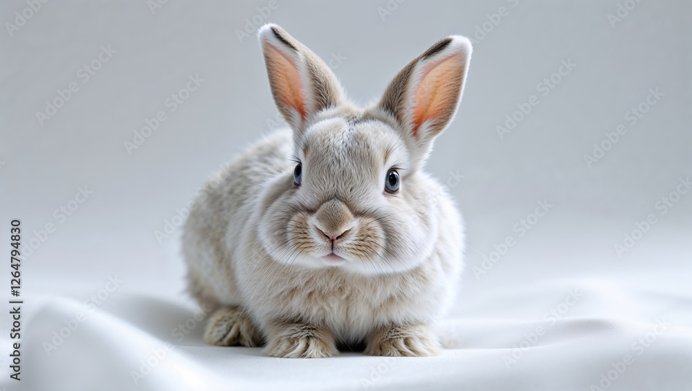 Adorable netherland dwarf rabbit posing on white background Adorable netherland dwarf rabbit posing on white background