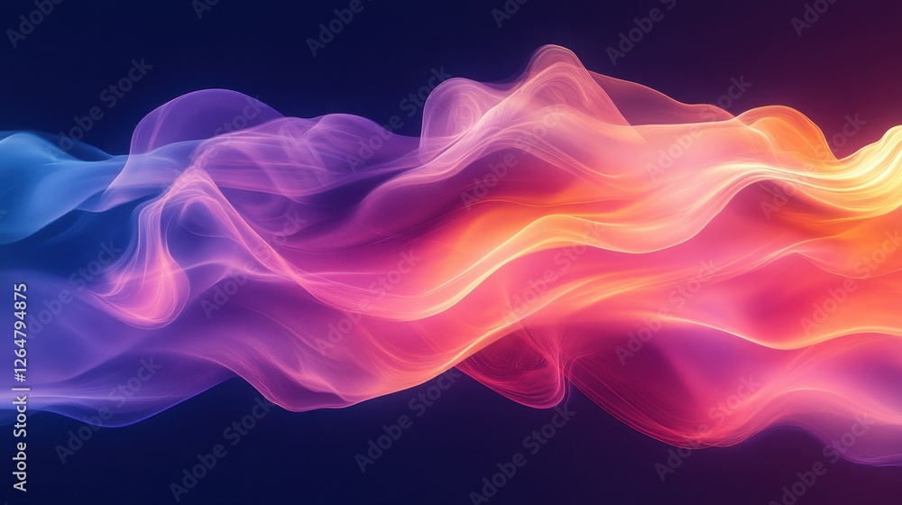 Fototapeta premium Luminous flowing shapes. Bright gradients in coral and indigo. Dynamic curves merging into abstract designs.