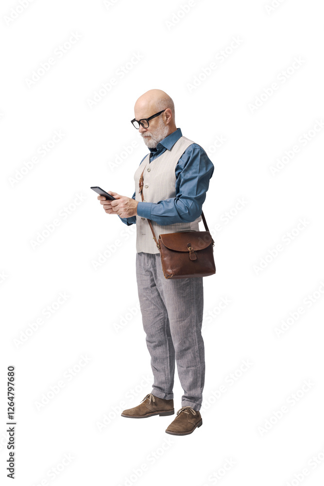 Mature man checking messages on his smartphone Mature man checking messages on his smartphone