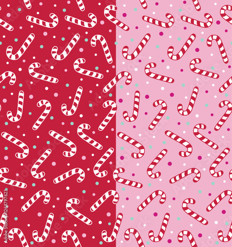 Seamless Pattern of Christmas Cute Candy Cane with Red and Pink Background. good for Gift Wrapping paper, Paper Print and Scarpbooking. Christmas Vector.