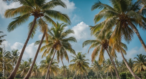 Wallpaper Mural Tropical palm tree landscape with blue sky and clouds in background suitable for nature and travel themes Copy Space Torontodigital.ca
