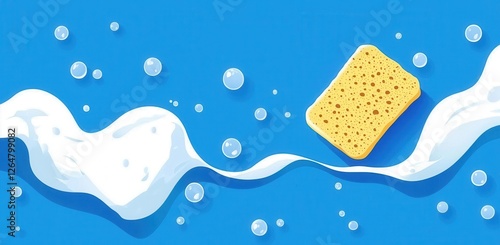 Obraz na płótnie Cleaning Illustration with Sponge and Bubbles w salonie