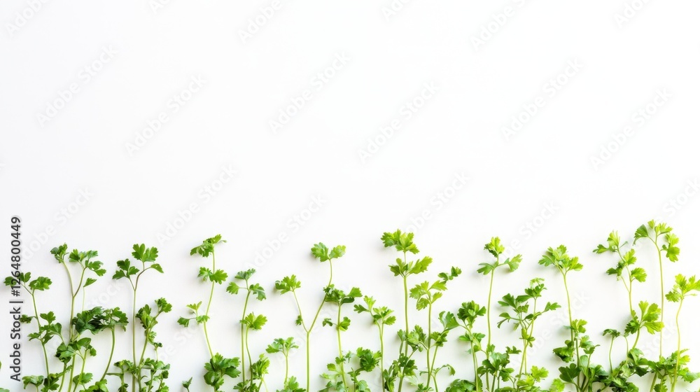 Fresh Green Herb Leaves on White Background for Culinary Use Fresh Green Herb Leaves on White Background for Culinary Use