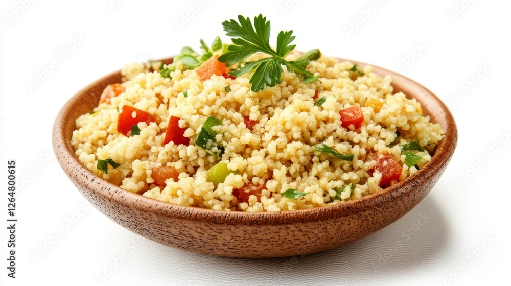 Fresh Couscous Salad with Colorful Vegetables and Herbs in Bowl Fresh Couscous Salad with Colorful Vegetables and Herbs in Bowl