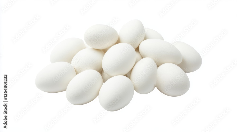 Fresh White Eggs Piled on White Background for Culinary Uses Fresh White Eggs Piled on White Background for Culinary Uses
