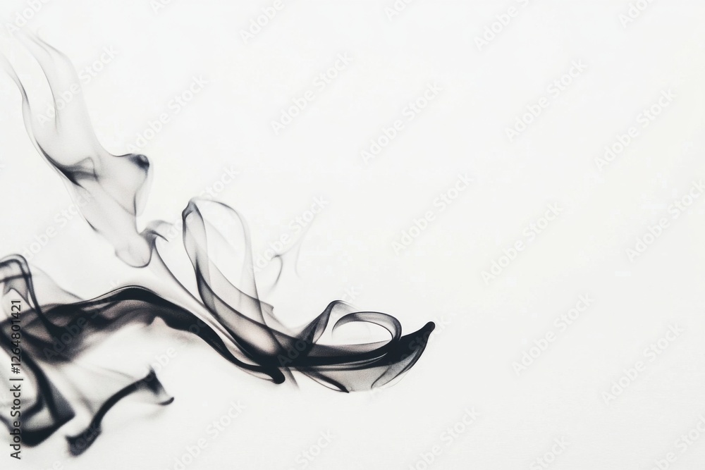 Fototapeta premium Flowing black smoke gracefully dances against a minimalistic white backdrop