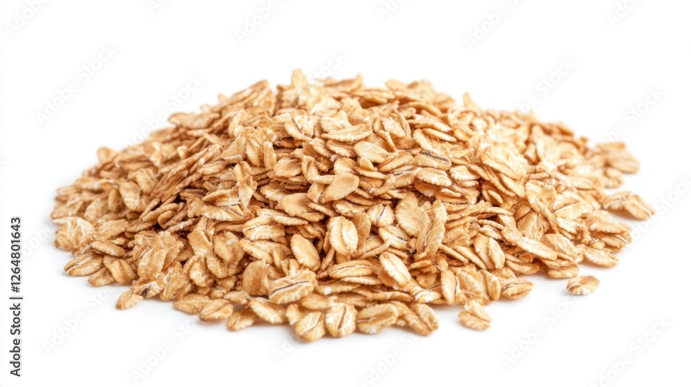 Close-Up View of Pile of Rolled Oats on White Background Close-Up View of Pile of Rolled Oats on White Background