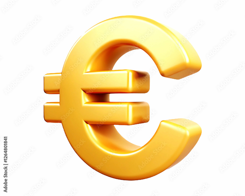Obraz premium Glossy gold Euro symbol on a white background.