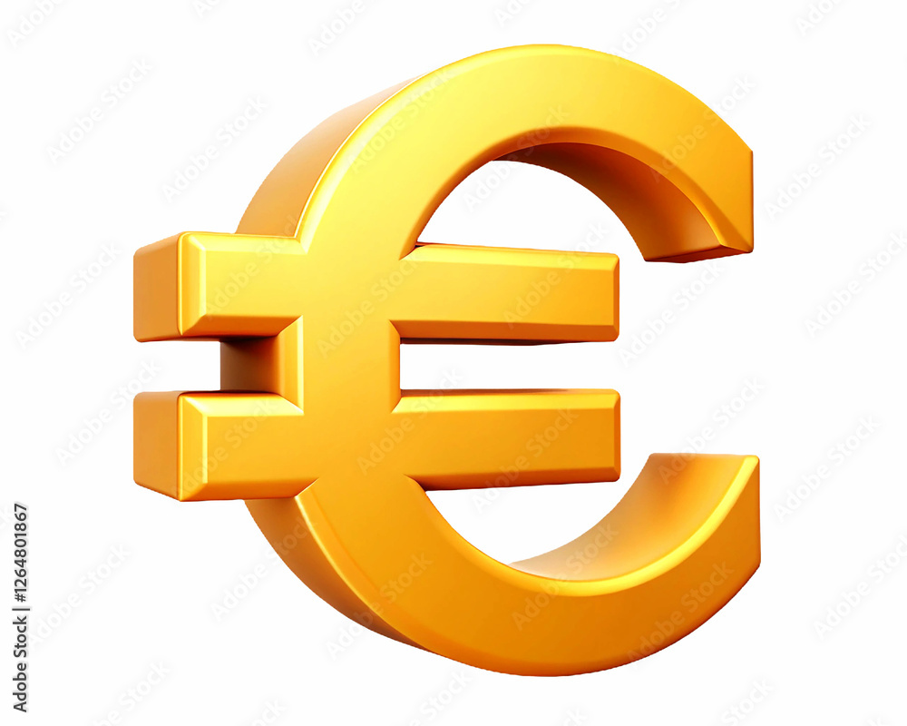 Fototapeta premium Glossy gold Euro symbol on a white background.