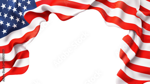 Waving American Flag Border on Transparent Background for Patriotic Designs