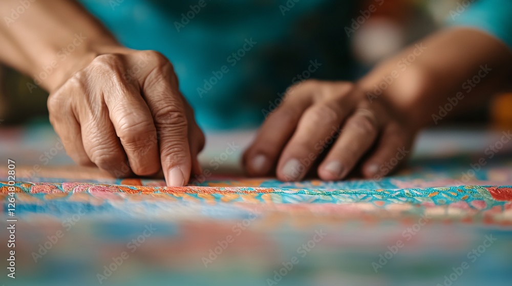 Elderly Hands Carefully Engaging in the Art of Intricate Fabric Crafting Elderly Hands Carefully Engaging in the Art of Intricate Fabric Crafting