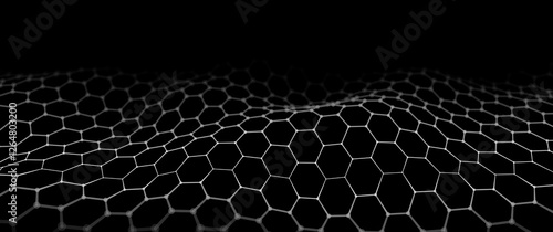 Abstract hexagon wave. Digital network. Connection of particles and lines in hexagon shape. Data. Technology background. 3d vector illustration