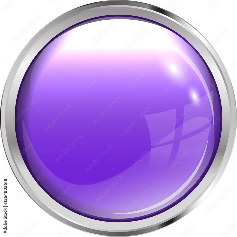 Glass 3D button purple color in silver frame. Premium Vector Glass 3D button purple color in silver frame. Premium Vector