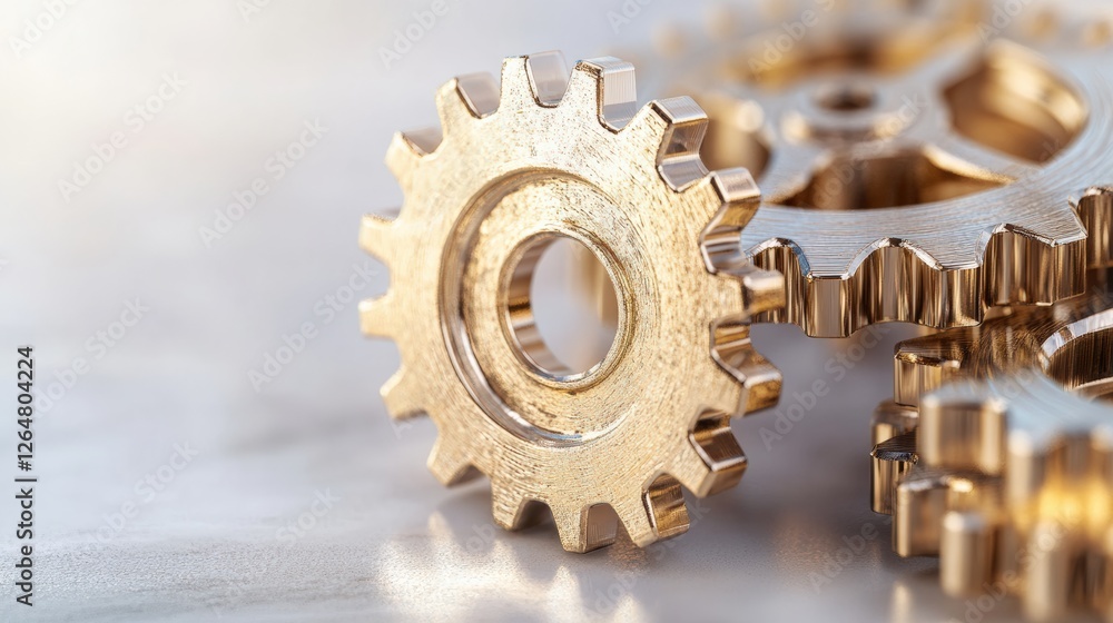 Mechanical interaction closeup of three metal gears workshop photo industrial setting macro view engineering concept Mechanical interaction closeup of three metal gears workshop photo industrial setting macro view engineering concept