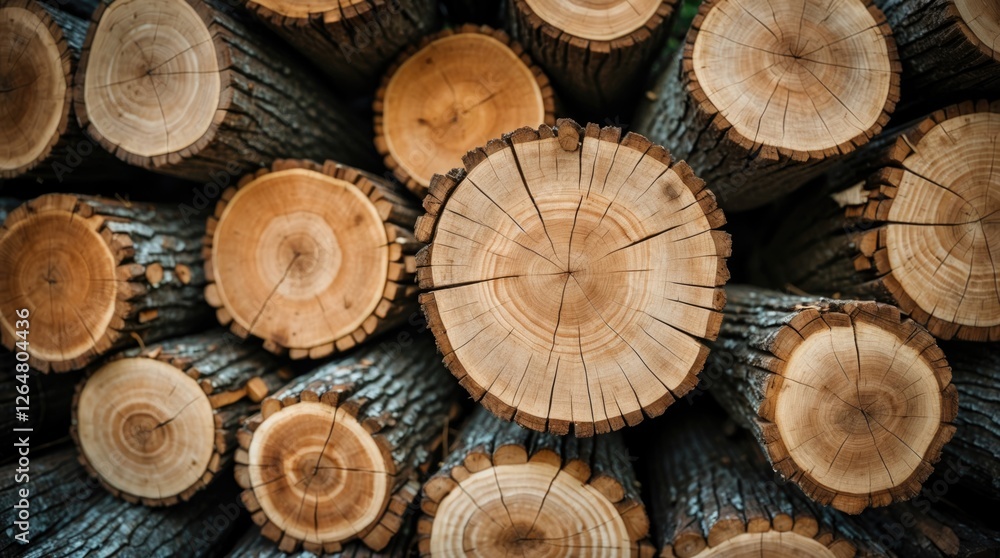 Close-up of cut tree logs stacked together showing wood grain patterns and circle rings with Copy Space for text placement Close-up of cut tree logs stacked together showing wood grain patterns and circle rings with Copy Space for text placement