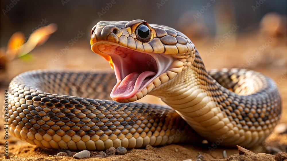 Fototapeta premium Close-Up of a Snake with Open Mouth on a Natural Background