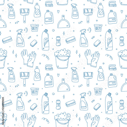 vector seamless pattern with cleaning products and brushes