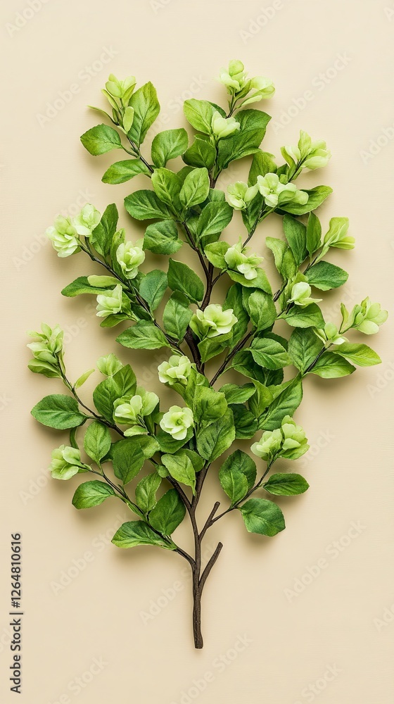 Obraz premium illustration, pastel, spring, Delicate Green Vines with Tiny Buds and Leaves