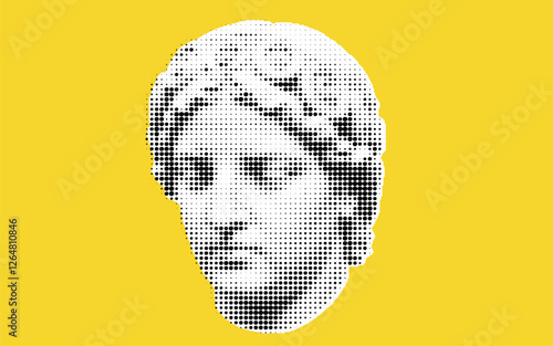 Stylized Classical Statue Head on Yellow Background