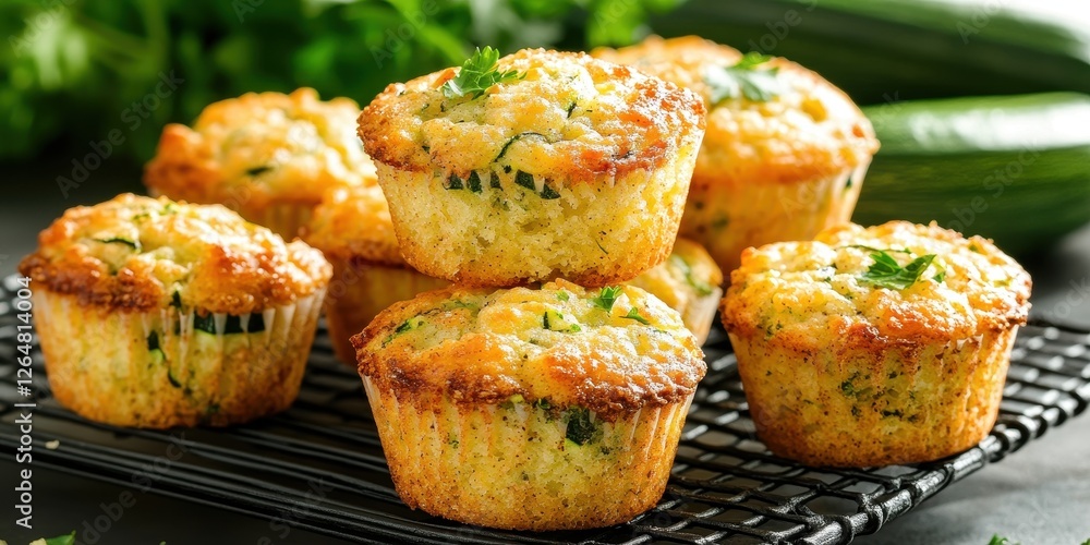 Savory zucchini cheddar muffins cooling on a wire rack Savory zucchini cheddar muffins cooling on a wire rack