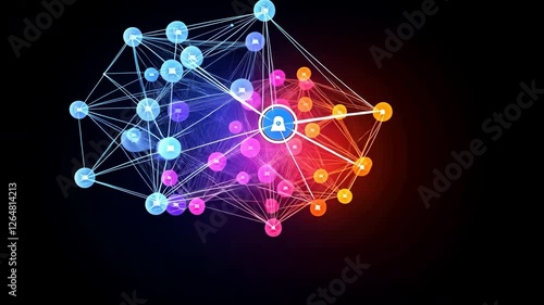 Vibrant Digital Network of Interconnected Nodes with Central Lock Symbol for Cybersecurity and Data Protection Highlighting Complex Connectivity and Technology Security