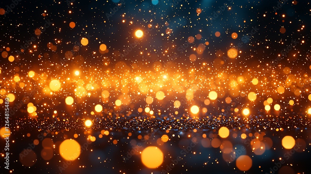 Fototapeta premium Golden glitter bokeh lights background, festive sparkle