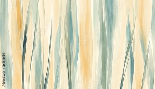 Abstract Airy Design, Light Green and Beige Watercolor, Stylized Grass, Subtle Details