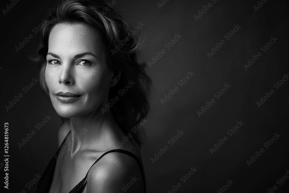 A black and white portrait of an elegant woman, captured with timeless sophistication A black and white portrait of an elegant woman, captured with timeless sophistication