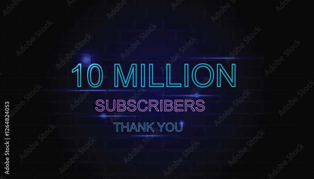 10 Million subscribers. Neon glow editable style effect. Thank you 10 Million subscribers. Neon glow editable style effect. Thank you