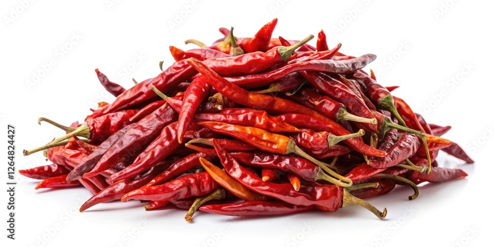 Fototapeta premium A vibrant red chili pepper heap, stark against a pristine white backdrop.