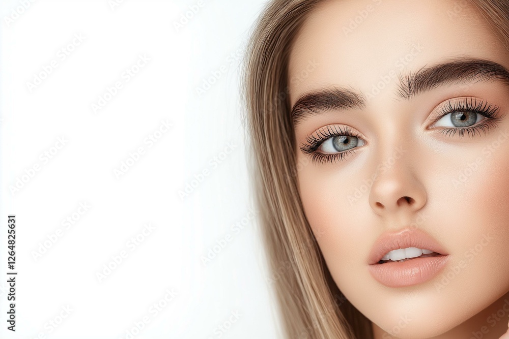 Fototapeta premium Close-up portrait of a young woman with beautiful eyes and flawless skin.