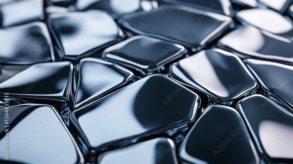 Glossy black cells in the form of convex polygons, resembling a frozen liquid surface. Used as a 3D panel or art coating in a futuristic interior. Glossy black cells in the form of convex polygons, resembling a frozen liquid surface. Used as a 3D panel or art coating in a futuristic interior.