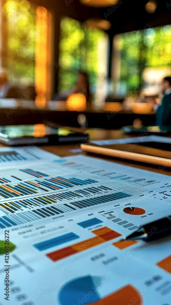 Business meeting with charts and graphs in cafe Business meeting with charts and graphs in cafe