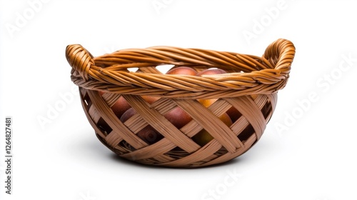 Wicker basket filled with apples on a white background. Generative AI