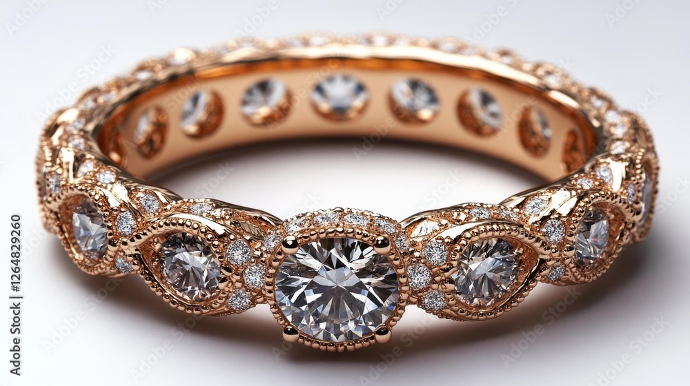 Close-up View of a Rose Gold Diamond Wedding Ring. Generative AI Close-up View of a Rose Gold Diamond Wedding Ring. Generative AI