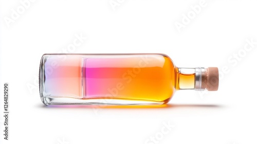 Beautiful Gradient Liquid in a Clear Glass Bottle on White Background. Generative AI photo